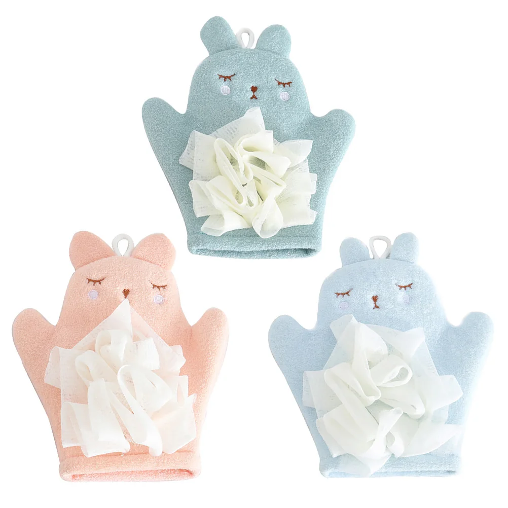 

3 Pcs Bath Gloves Baby Mitt Cartoon Design Shower Body Scrub Frosted Take Adorable Skin Health Viscose