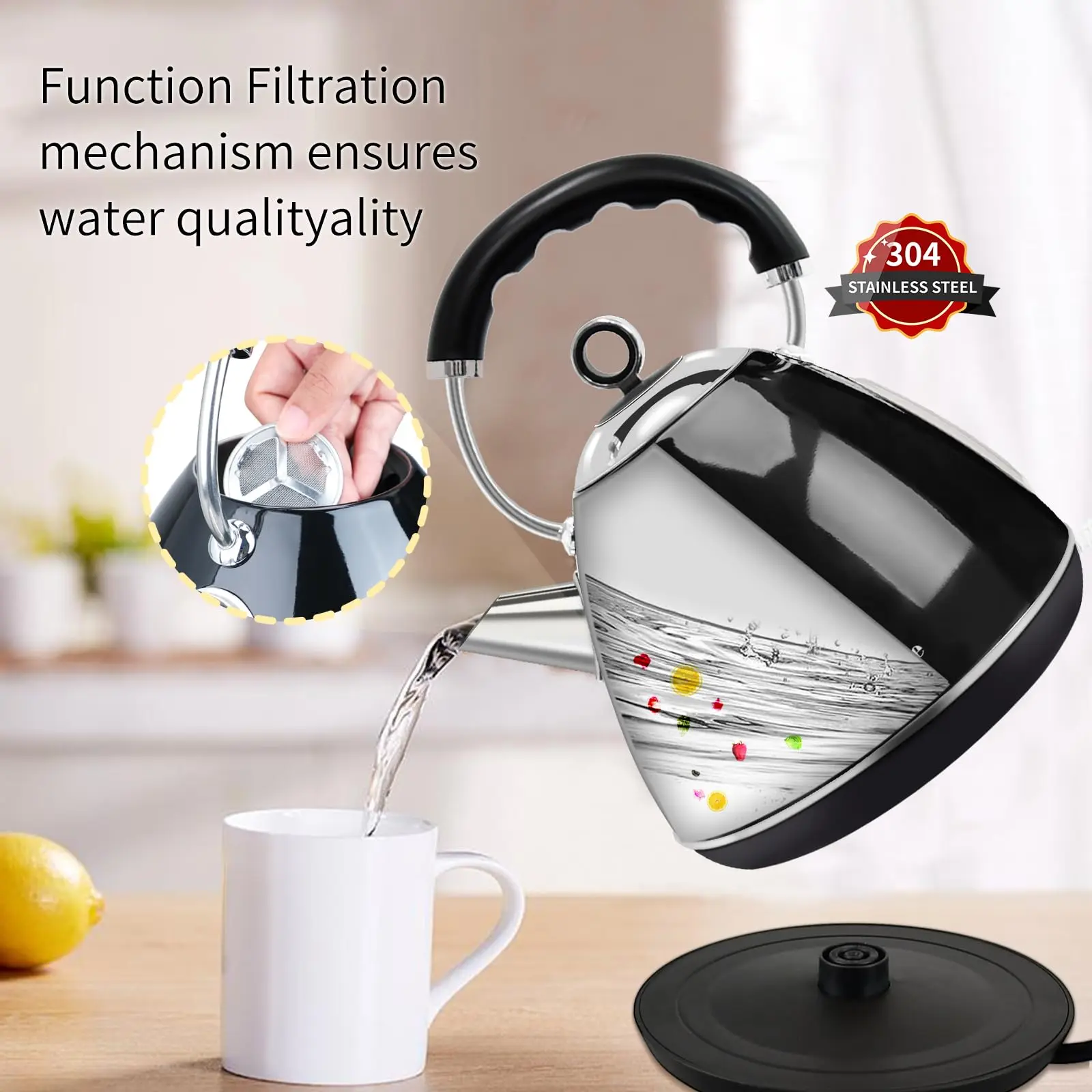 Bouillotte à eau chaude en acier inoxydable avec indicateur LED, bouilloire électrique à ébullition rapide, cafetière, théière pour la famille, cadeaux de Noël, 1500W, 120V