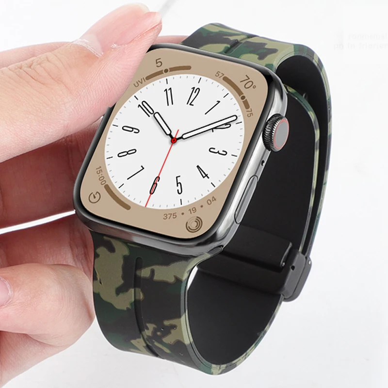 Camouflage Magnetic Buckle Strap For Apple Watch Ultra 2 Band 49mm 44mm 45mm 41mm 40mm 42mm 38mm Silicone Bracelet Series 7 8 SE