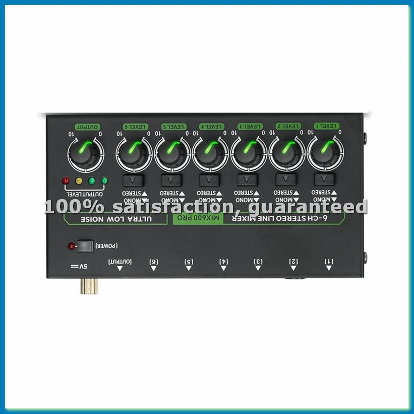 Mini Audio Mixer 6 Channel Stereo Line Mixer DC5V Microphone Control Mixer for Professionals Beginners (EU)-A51M