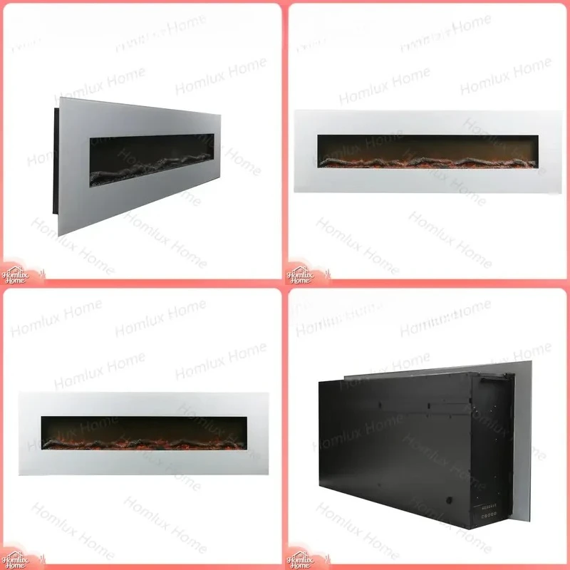 Modern Flat White Tempered Glass Wall Mounted Fireplace 1280mm with Realistic Flame Effect Heater for Living Room