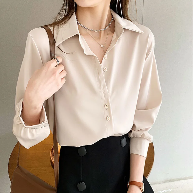 Women\'s Long-sleeved Shirt New Spring Fashion Solid Color Temperament Single-breasted Blouse Office Lady Wear Female Clothing