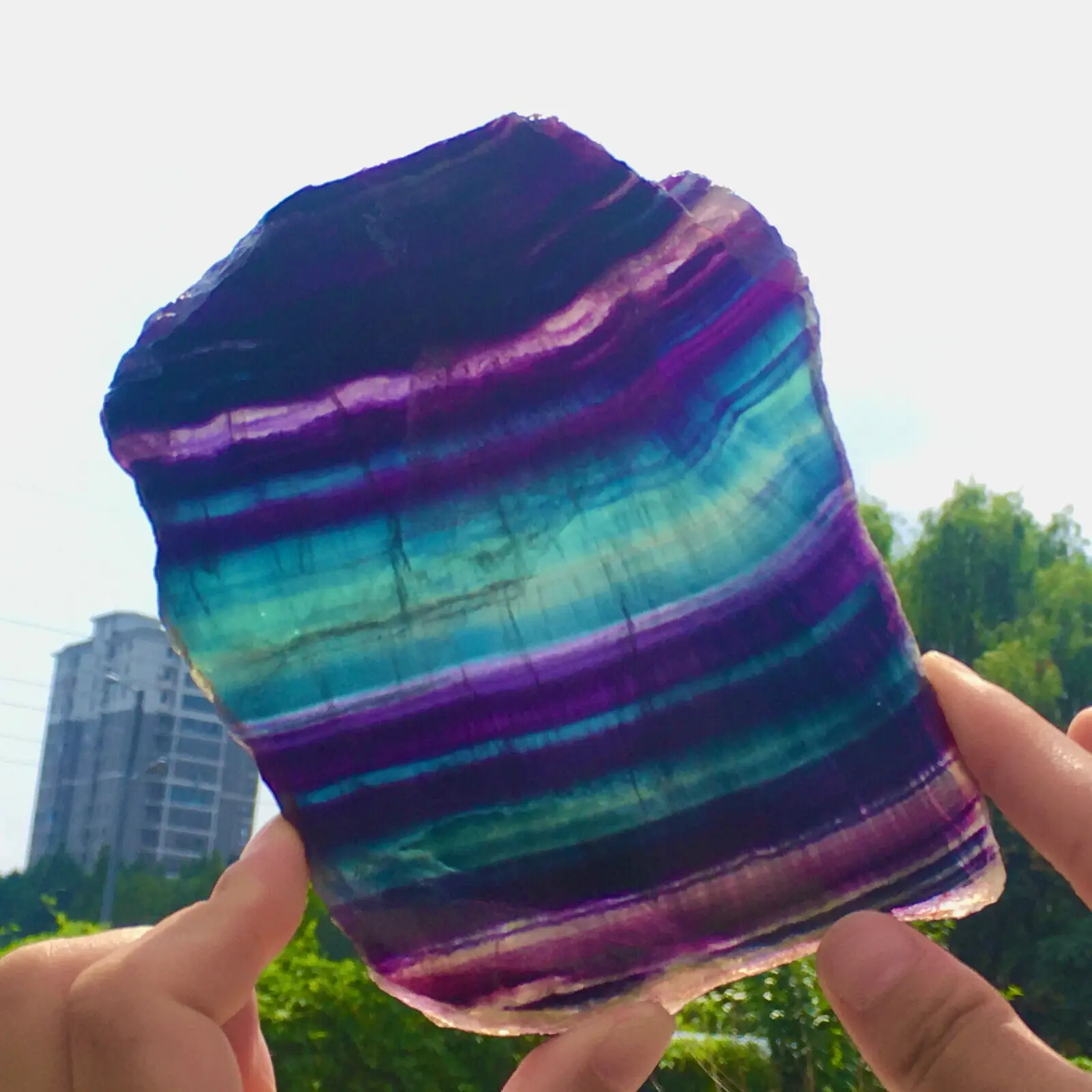 Natural Rainbow Fluorite Crystal Rough Stone Specimens