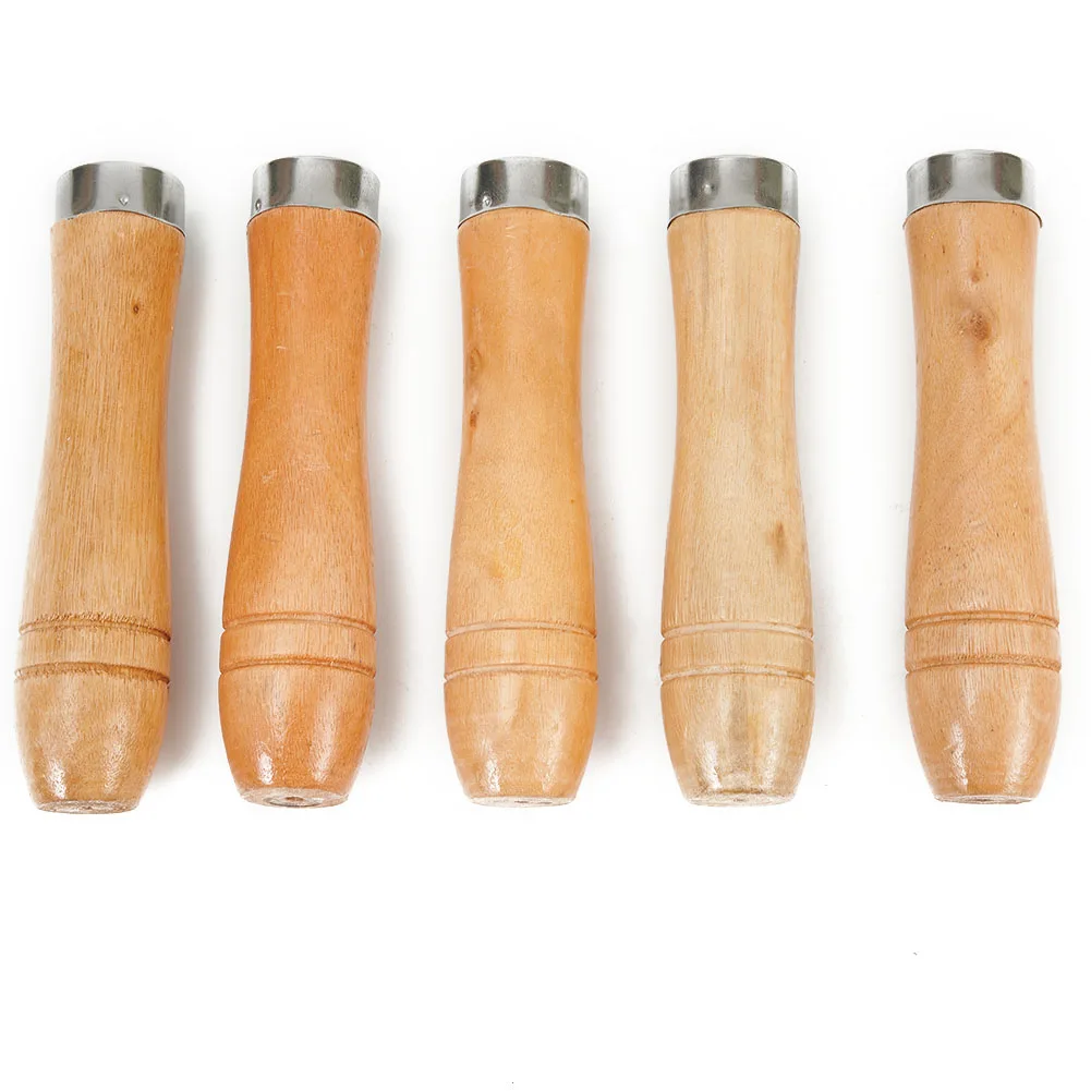5pcs Wooden File Handles With Metal Collar, Ergonomic Replacement For 6-8 Inch Files, Wood Rasp And Craft Tools, 11cm Length