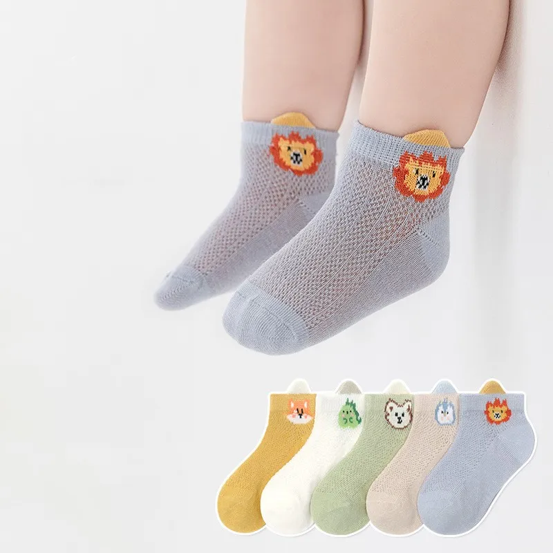 Chaussettes en coton de dessin animé tridimensionnel ultra fines et basses, chaussettes pour bébés, jeunes et moyens enfants, 0-8 ans, 5 paires