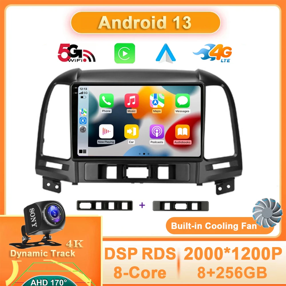 

Android 13 для Hyundai Santa Fe 2 2006 - 2012 Carplay Авто 4G WIFI Автомобильный мультимедийный радиоприемник GPS навигация 2din 360 камера QLED BT