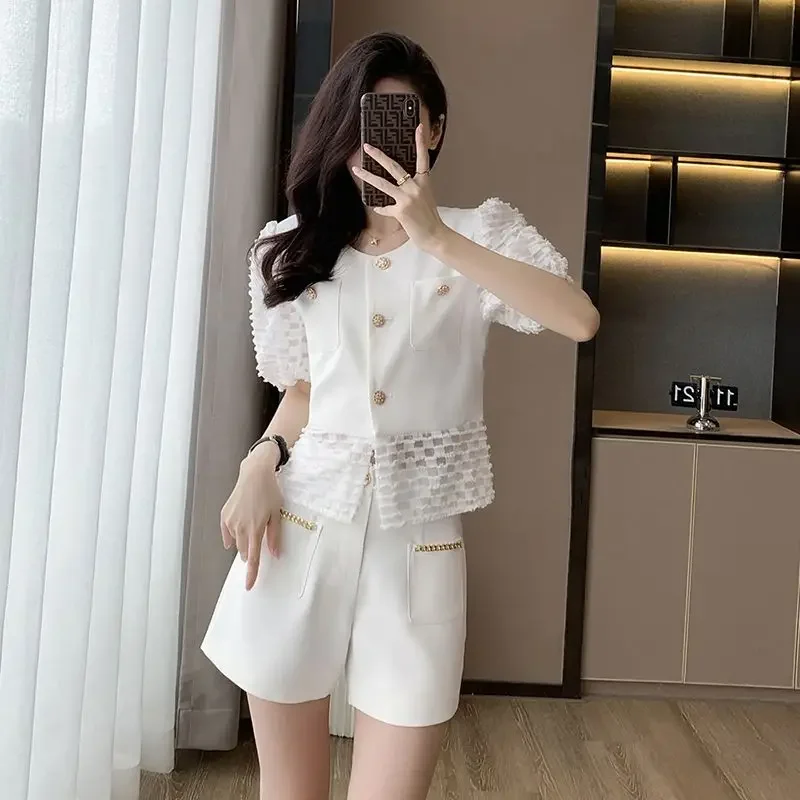 Clothes Womens Short Pants Set Summer Sleeve 2024 White Blazers and Shorts Suits for Women Trends New in Kit Features Matching