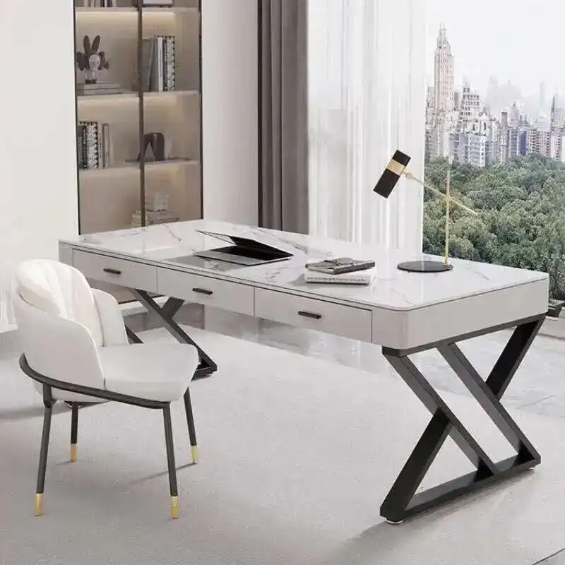

Modern Multifunction Study Computer Desk Light Luxury Rock Board Office Desk Nordic Simple Single Boss Desk for Office Furniture