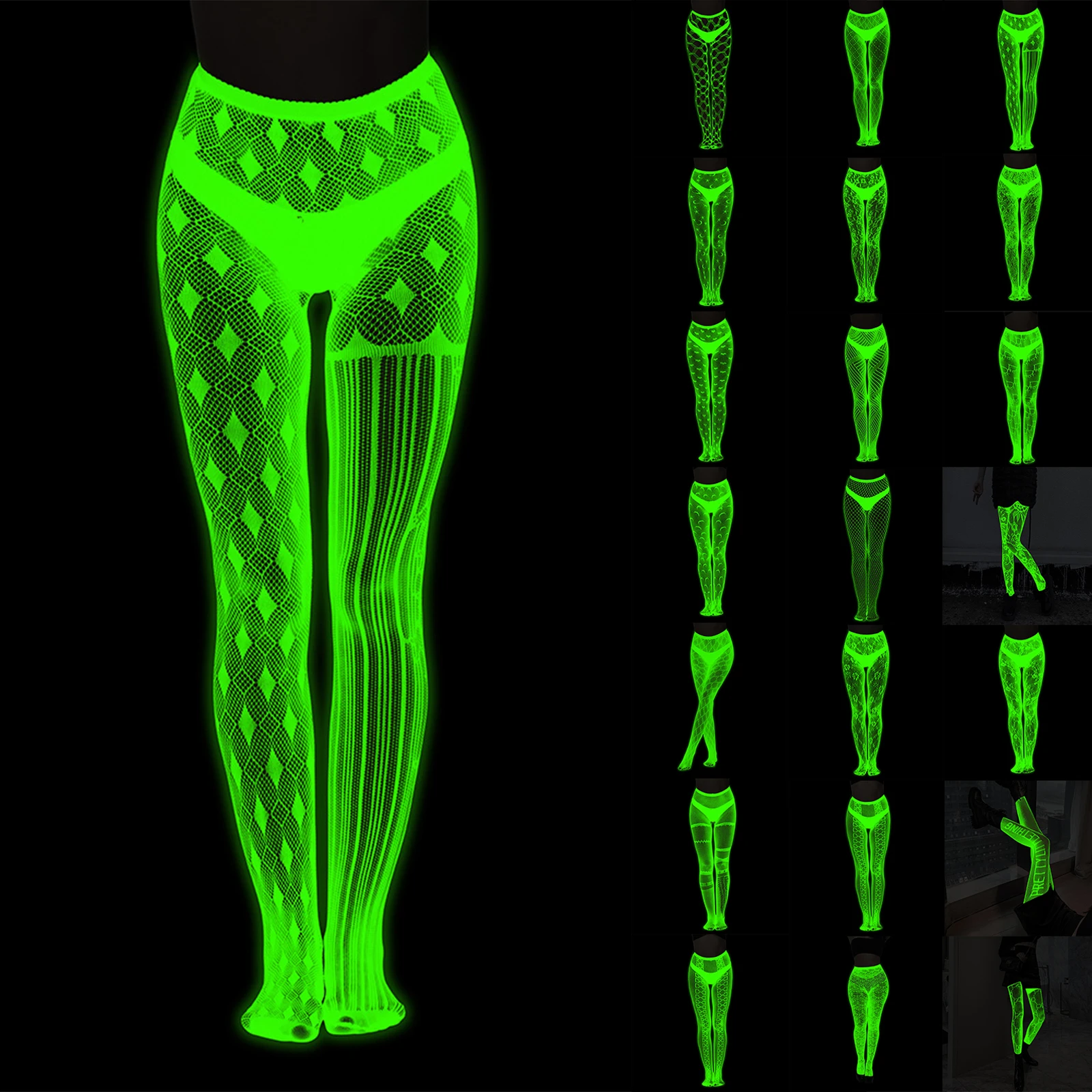 Women's Sexy Fluorescent Pantyhose Halloween Glow-in-the-dark Fishnet Stockings Fashionable Green Glow In The Dark Tights