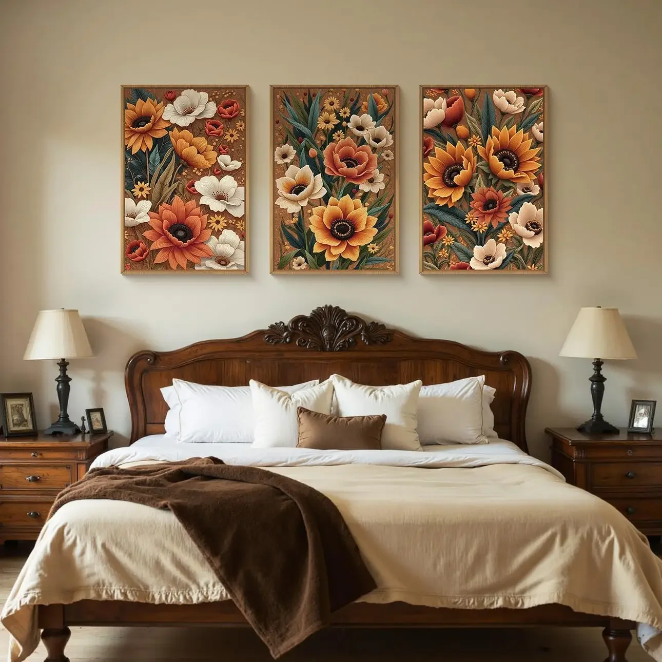 Large-sized frameless 3pcs   Bohemian Canvas Art Abstract Floral Wall Decoration Plant Wall Paintings Living Room Bedroom Din
