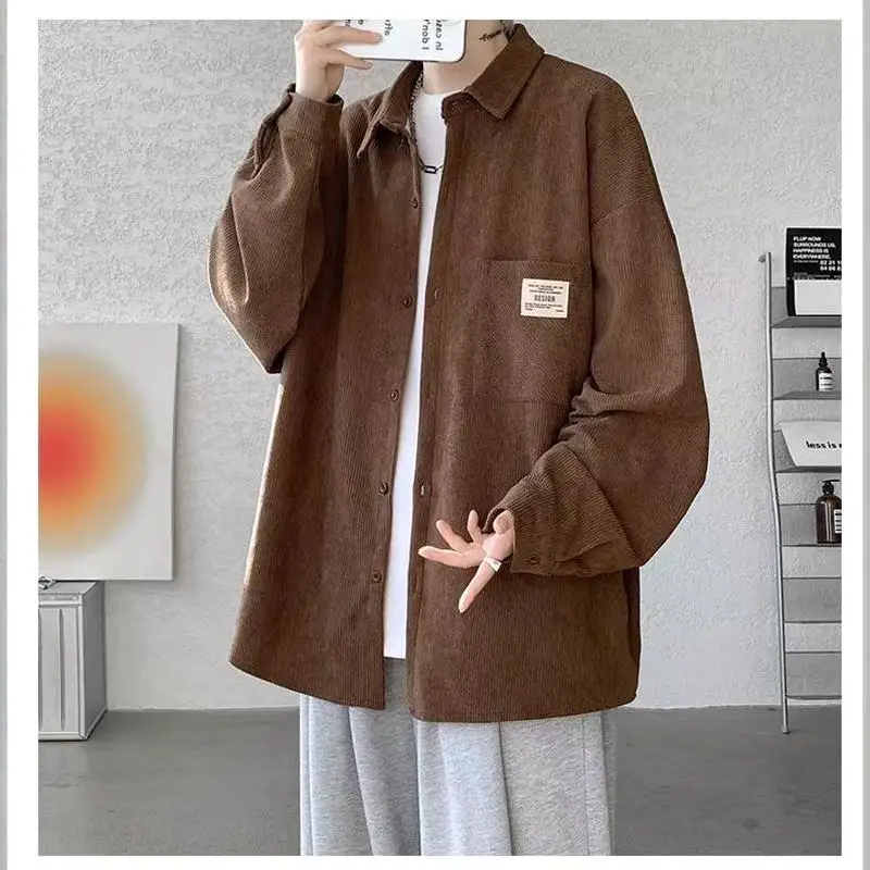 

Весенне-осенняя новинка: мужская повседневная удлиненная вельветовая куртка с откидным воротником для подростков, универсальная модель