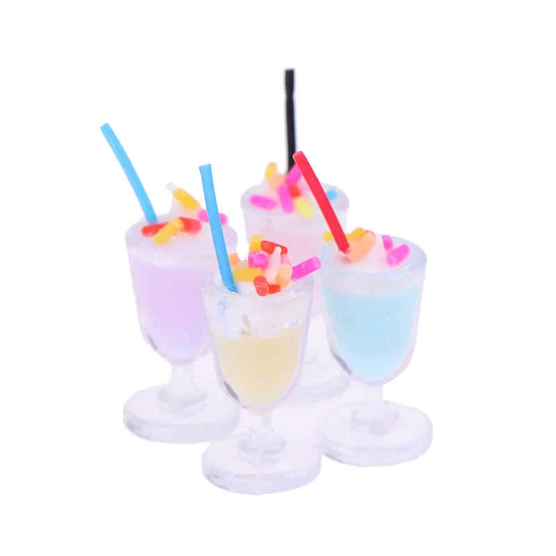 4pcs Dollhouse Miniature Mini Drink Ice Cream Cup Model Pretend Play Toys