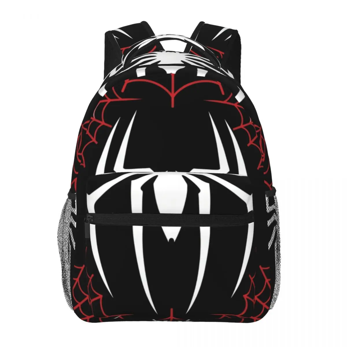 Dark Punk Printed Backpack Allover Spider Web Gothic Graphic Crimson Red Black White Edgy Daypack for School Work Weekend Outfit