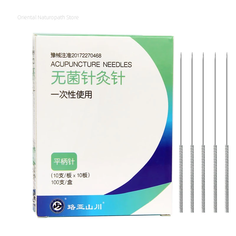 100Pcs Flat Spring Handle Acupuncture Needles Medical Stainless Steel Non-Needle-Tubing Sterilization Package Body Beauty Needle