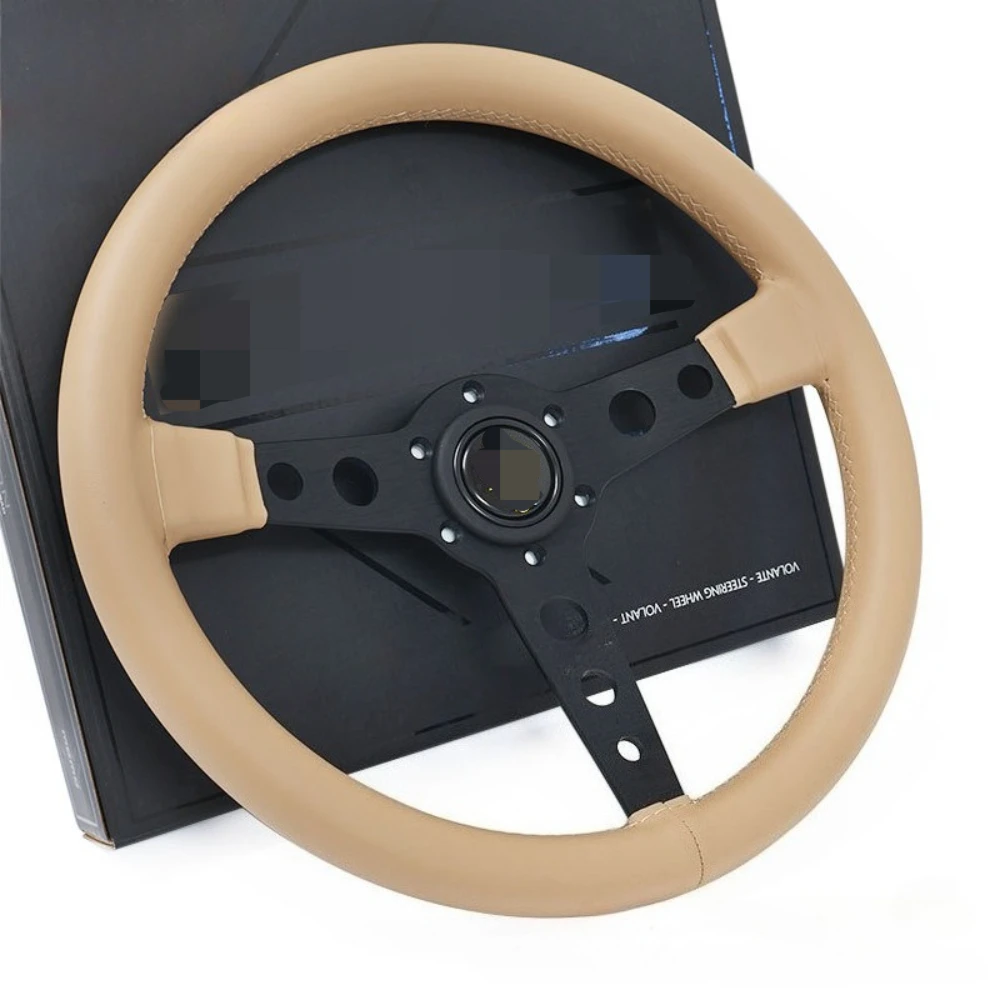 

14 Inch 350MM Car Universal Personalized Racing Steering Wheel Leather Flat Steering Wheel Brown Volante Deportivo