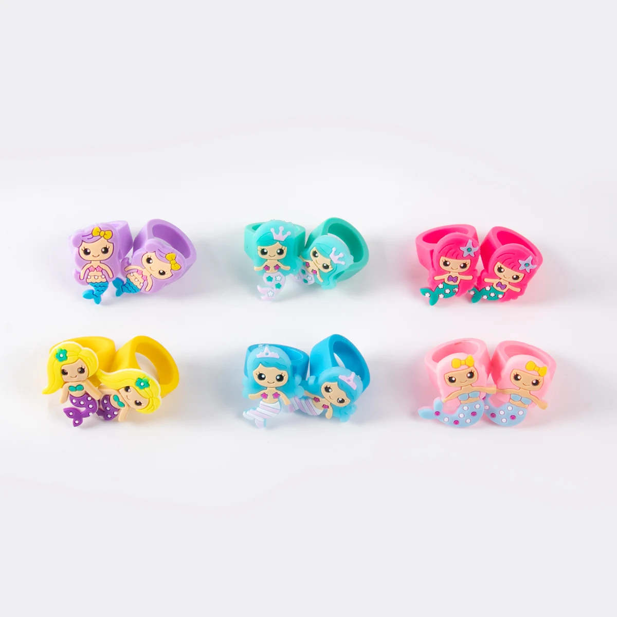 12pcs Cartoon Mermaid Silicone Rings Little Mermaid Theme Girls 1st Birthday Party Gift Supplies Under The Sea Party Favors