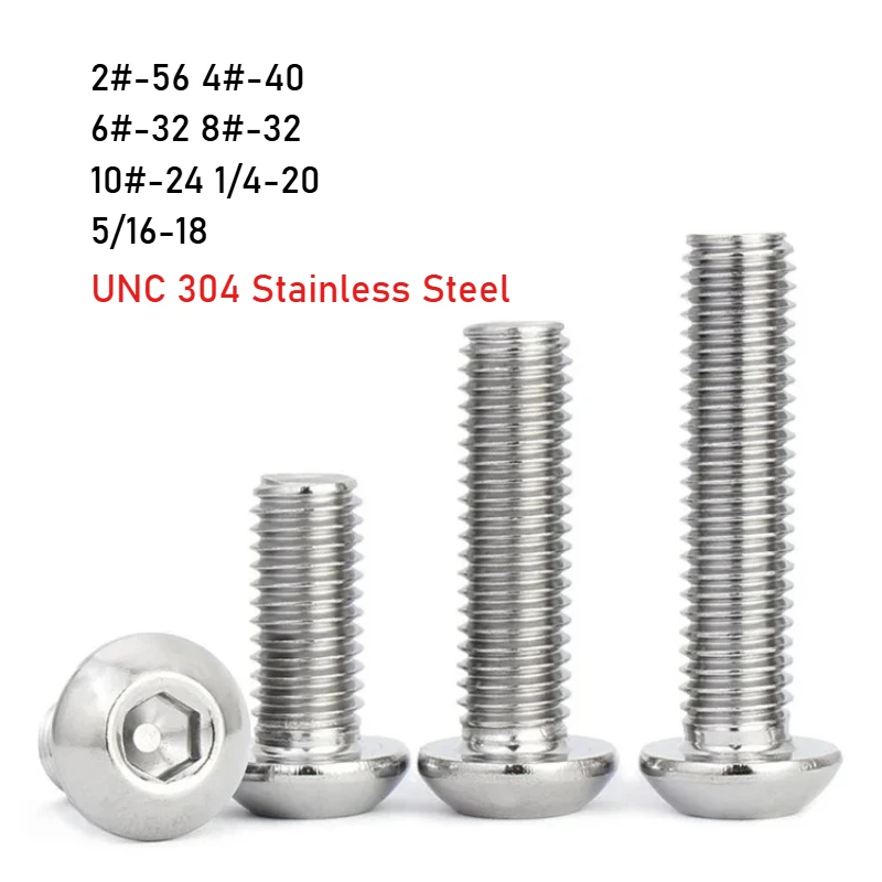 UNC 2#-56 4#-40 6#-32 8#-32 10#-24 1/4-20 5/16-18 304 Stainless Steel Round Head Hexagon Hex Socket Screw Pan Head Allen Bolt