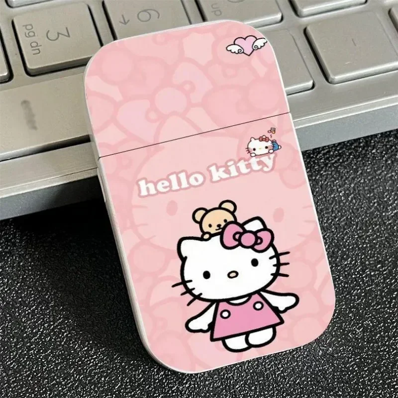 2024 Sanrio Kawaii Hello Kitty Lighter, Pink Flame Windproof Metal Lighter, Complimentary Small Tools, Free Shipping Wholesale