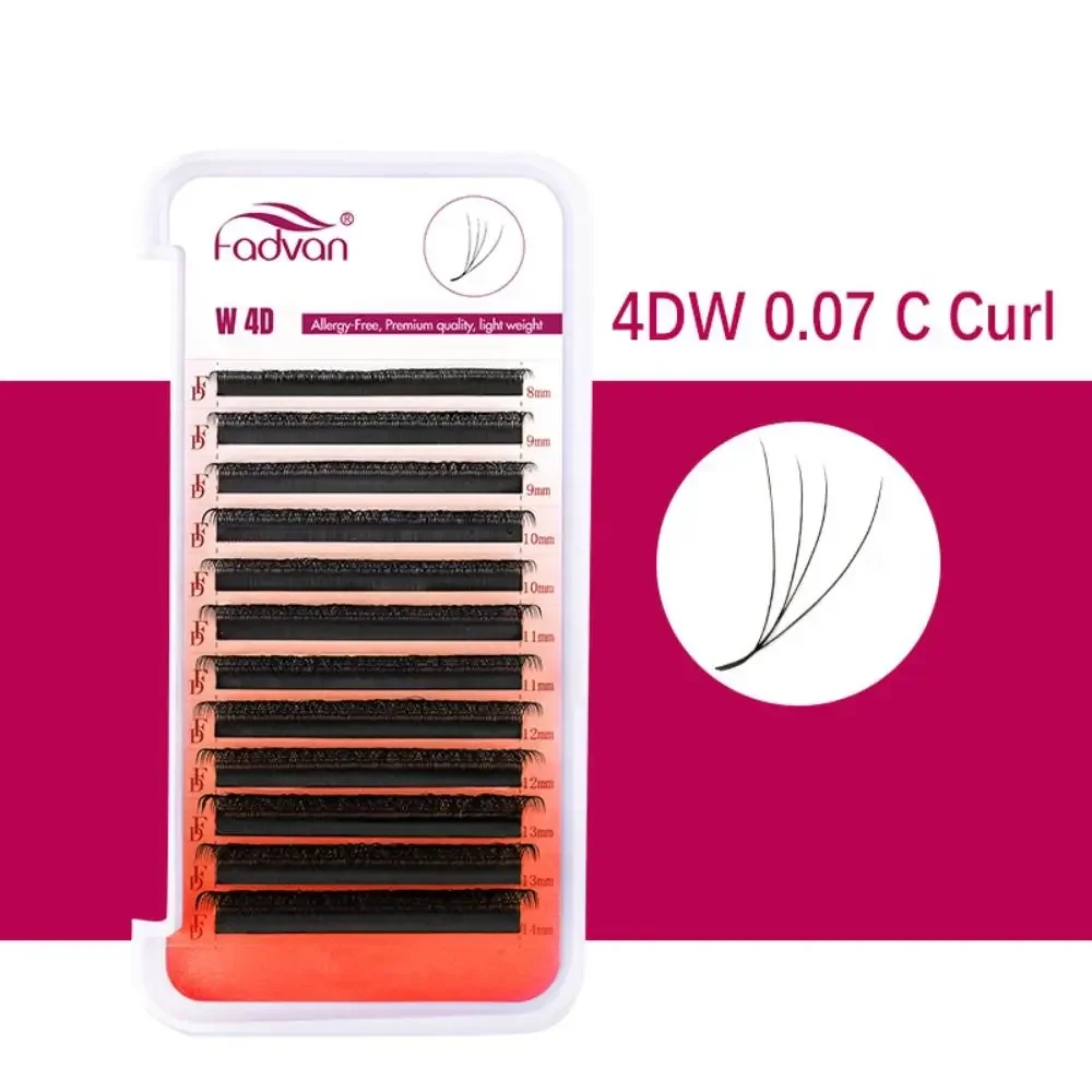 Extensiones de pestañas rizadas naturales C, 0,07mm, 4D, pestañas postizas en forma de W, maquillaje de ojos, belleza, volumen prefabricado, pestañas en abanico para mujeres