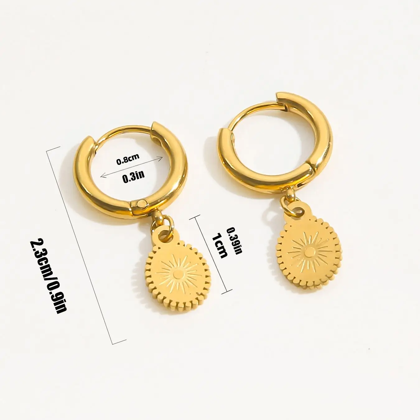 CARLIDANA Stylish Chic 14k Gold Plated Stainless Steel North Star Coin Compass Dangle Hoop Earrings for Ladies Women Jewelry