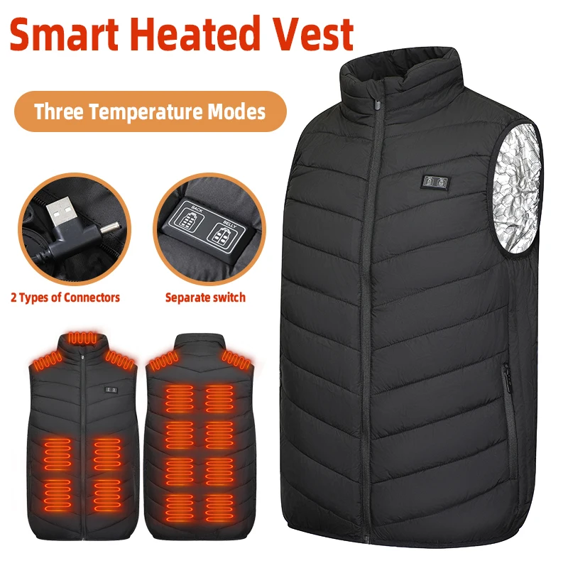 17-Zone Smart Heated Vest with Dual-Zone Independent Controls and Three Temperature Settings—Outdoor Casual Warm Jacket