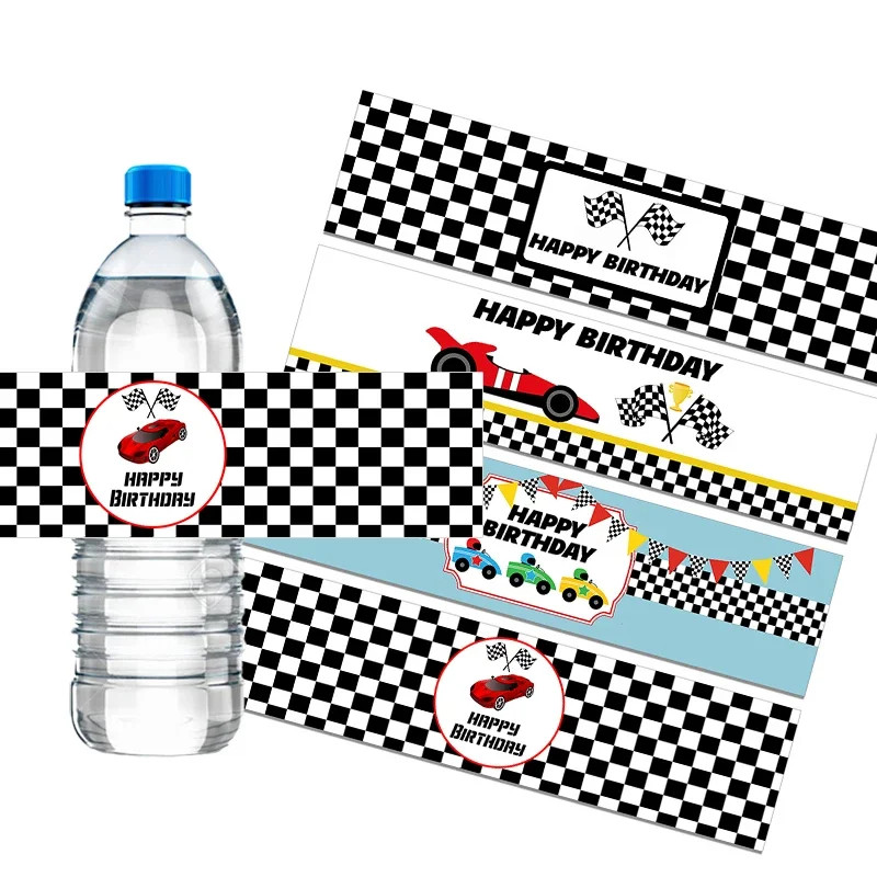 10/20pcs Racing Car Water Bottle Labels Happy Birthday Racing Party Water Bottle Wrappers Kids Birthday Party Decoration Supply