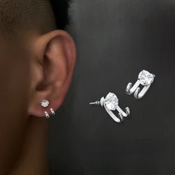 2023 New Simple Zircon Stud Earrings Single Trend Personality Hip-hop Niche Hook Shape Earrings for Women Men Party Jewelry