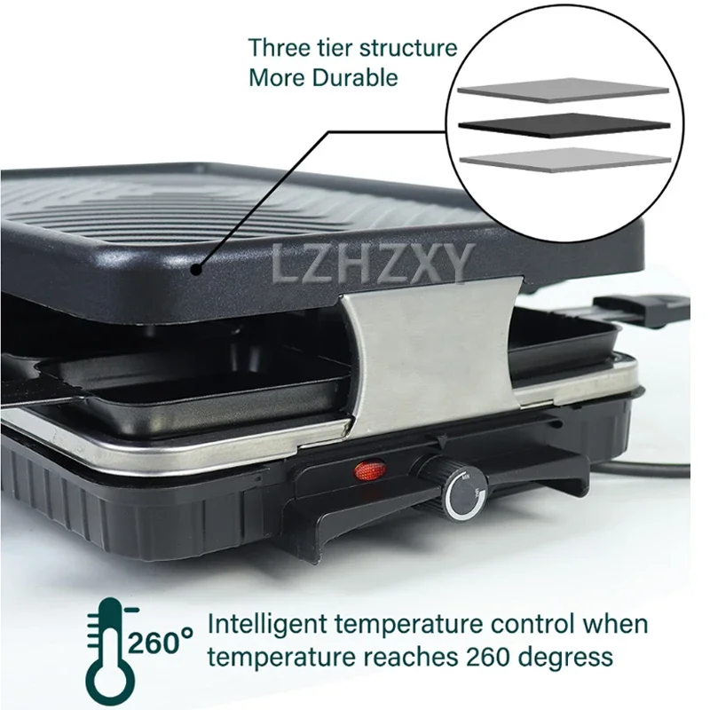 Table Grill Electric Korean BBQ Grill Indoor Cheese Raclette For 8 Person Non-Stick Surface Temperature Control Dishwasher Safe