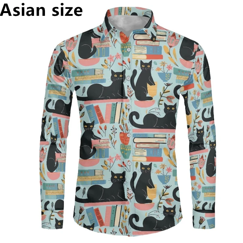 

Мужская рубашка с забавным котом и 3D принтом, рубашка в гавайском стиле, осенняя повседневная дышащая рубашка с длинными рукавами и пуговицами, топы унисекс