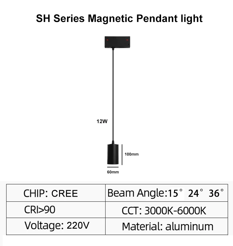 Tuya inteligente wifi zigbee app 220v 35mm 12w cob pode ser escurecido faixa de iluminação luminária perfil alumínio led pingente magnético luz pista