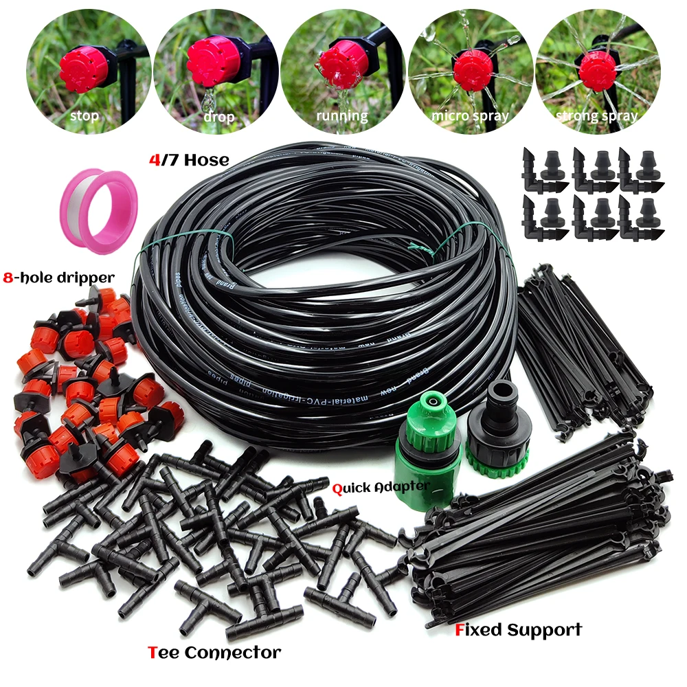 

Garden 1/4'' Drip Irrigation Kit Automatic Watering System Nozzles for Farmland Bonsai Plant Flower Vegetable Greenhouse