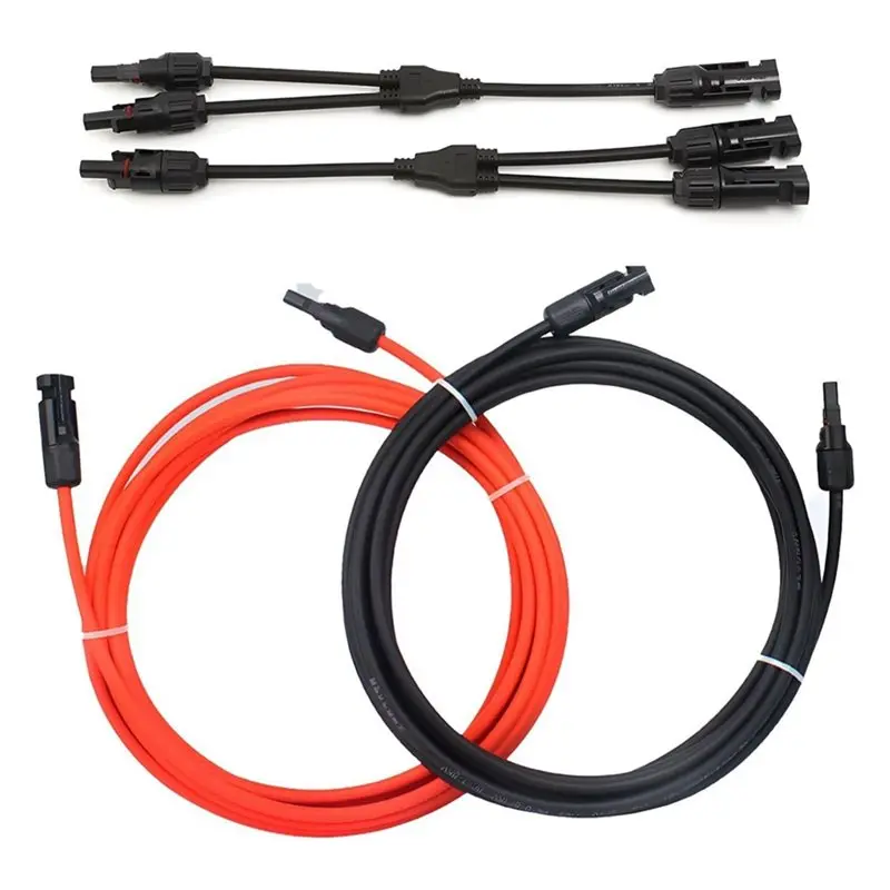 Solar Extension Cable 10FT 10AWG With Female/Male Connectors And Solar Y Connector Adaptor Adapter Kit- Extra Free Pair Included