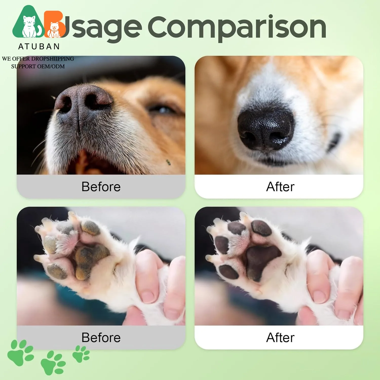 강아지 발 관리 키트, 물 없이 사용하는 폼 강아지 발 세정제와 실리콘 브러시&자연산 무해한 강아지 발밤으로 건조하고 갈라진 발과 코를 치료