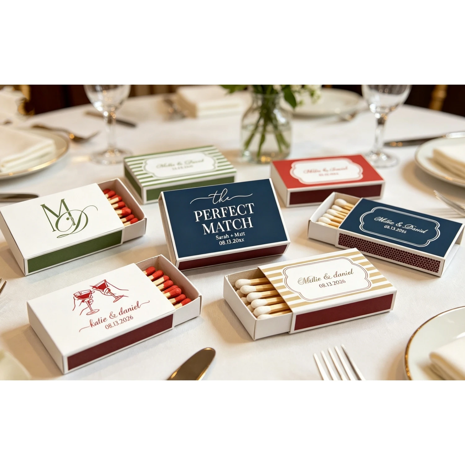 

Retro Custom Wedding Matchboxes Favors, Personalized Nostalgic Match Boxes, Vintage Decor for Theme Wedding Party