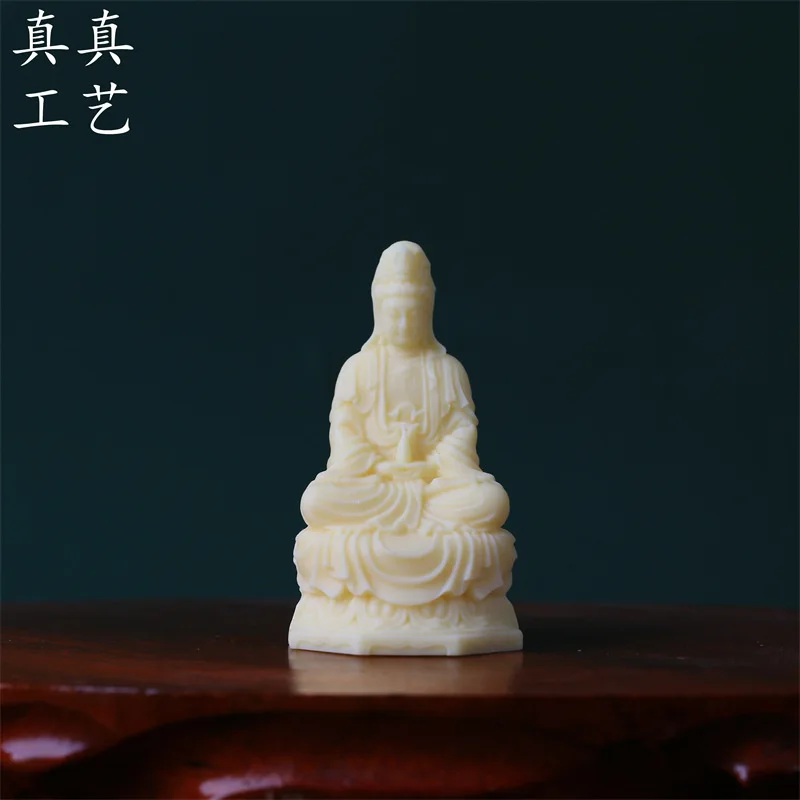 Ivory Nut Bodhi Fruit Carving Car Center Console Statue Ornaments Holy-Water Vase Guanyin Bodhisattva Water Lilies Guanyin Craft