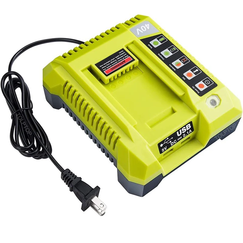 

for Ryobi 40V Lithium-Ion Battery OP401 Charger with Dual USB OP4015 OP4026 OP4026A OP4030 OP4040 OP4050 OP4050A OP4060 OP40261