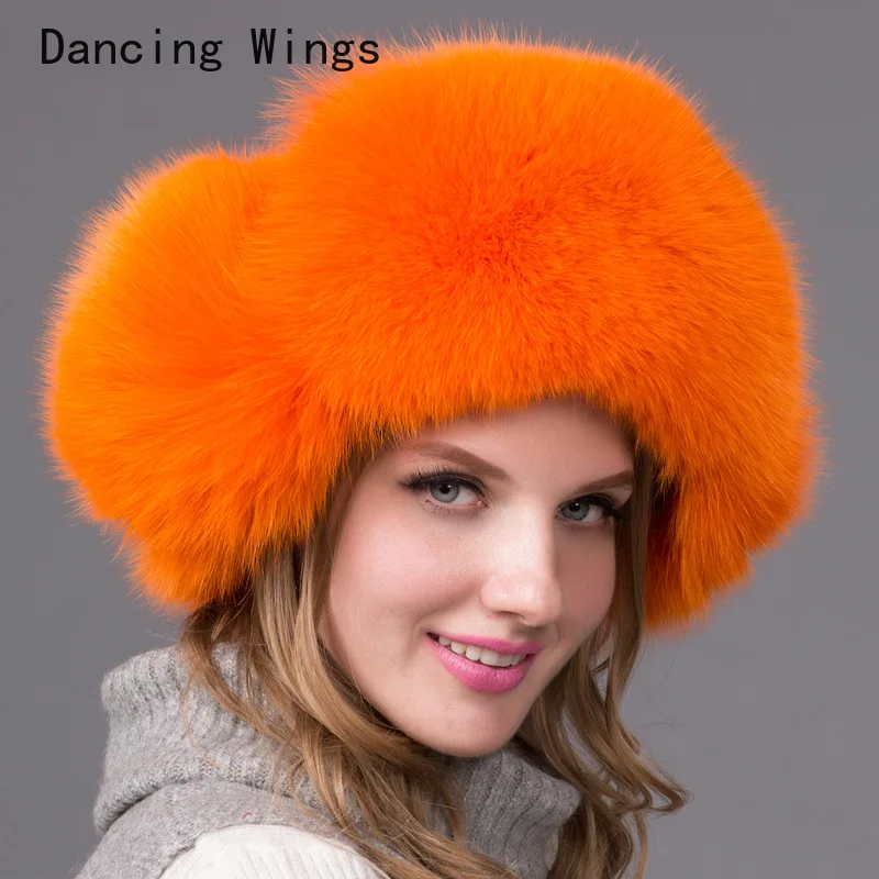 

New Winter Real fur Hat woman Outdoor Windproof Super Warm Real Fox Fur Bomber Hats Natural Soft Fox Fur Caps