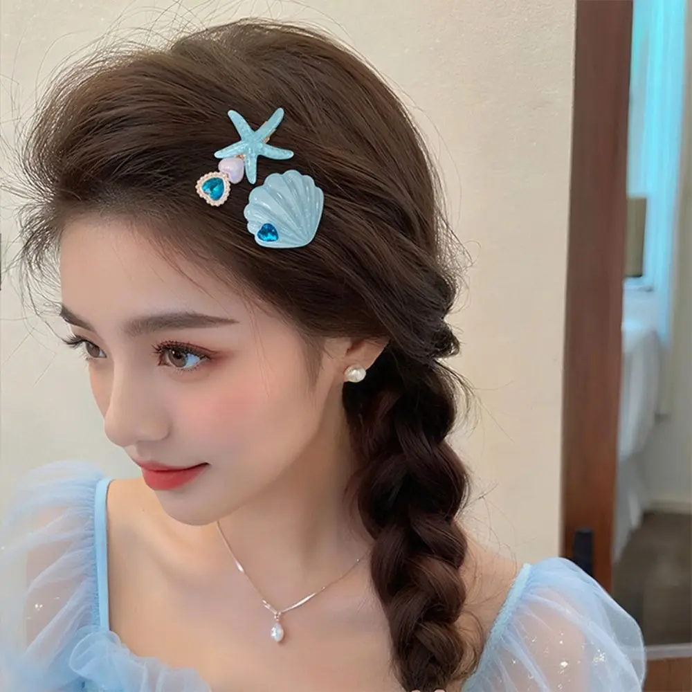 5 Buah/Set Jepit Rambut Kerang Bintang Laut Lucu Jepit Rambut Seri Mutiara Laut Hadiah Jepit Rambut Flash Halus Aksesori Rambut
