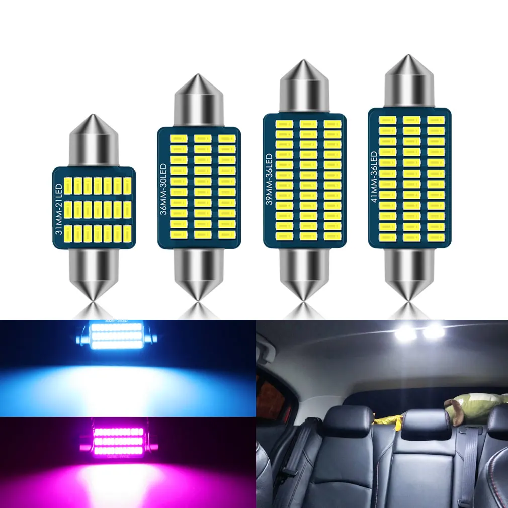 2pcs Canbus C10W C5W LED Festoon 31mm 36mm 39mm 41mm 21SMD Car Bulb Interior Reading Light License Plate Lamp White 6000K 12V