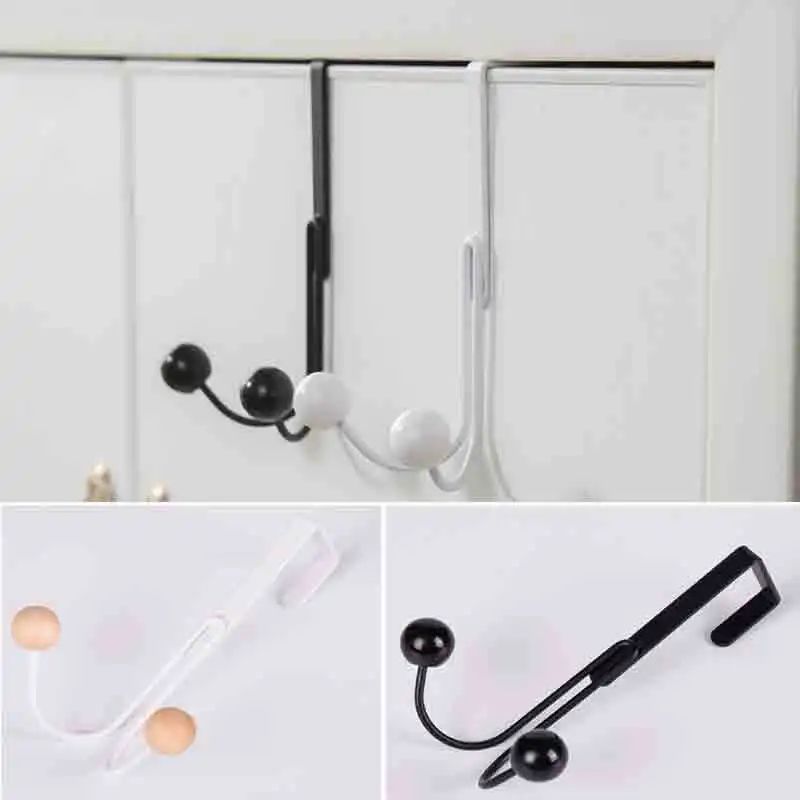 Over The Door Double Hanger Hooks Free Punching For Hanging Hats Bags Holder Tie Scarf Key Hook Clothes Coats Rack Towel Shelf