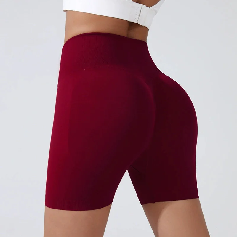 Pfirsichfarbene Hüftstraffende Sportshorts für Damen, Hohe Taille, Bauchstraffend, Schnelltrocknende Lauf- und Trainingshose, Enge Dreiviertel-Shorts – Detail 8