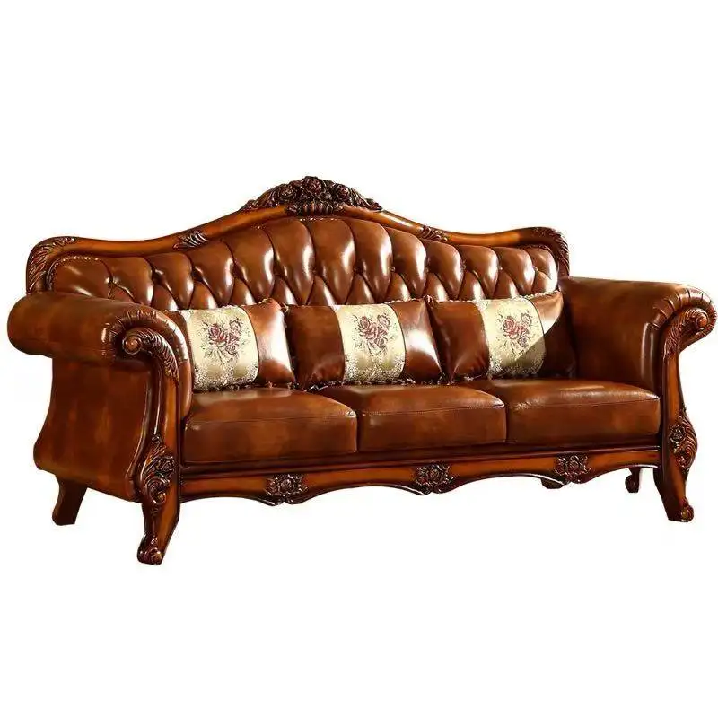 

European leather sofa 123 combination small apartment living room American simple retro first-layer cowhide three-person sofa