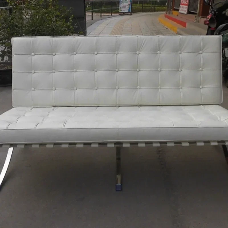 CL3001 Asiento doble - Silla Barcelona de dos asientos de cuero genuino importado blanco/rojo/marrón oscuro