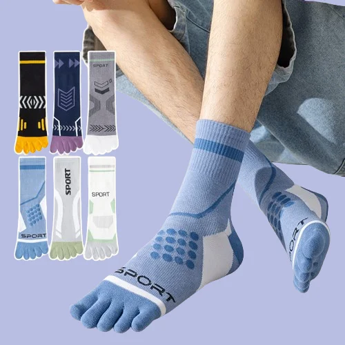 5/10 Pairs High Quality Men's Five Fingers Sports Socks Fashion Breathable Sweat-Absorbing Mid Tube Socks Split Toe Sports Socks