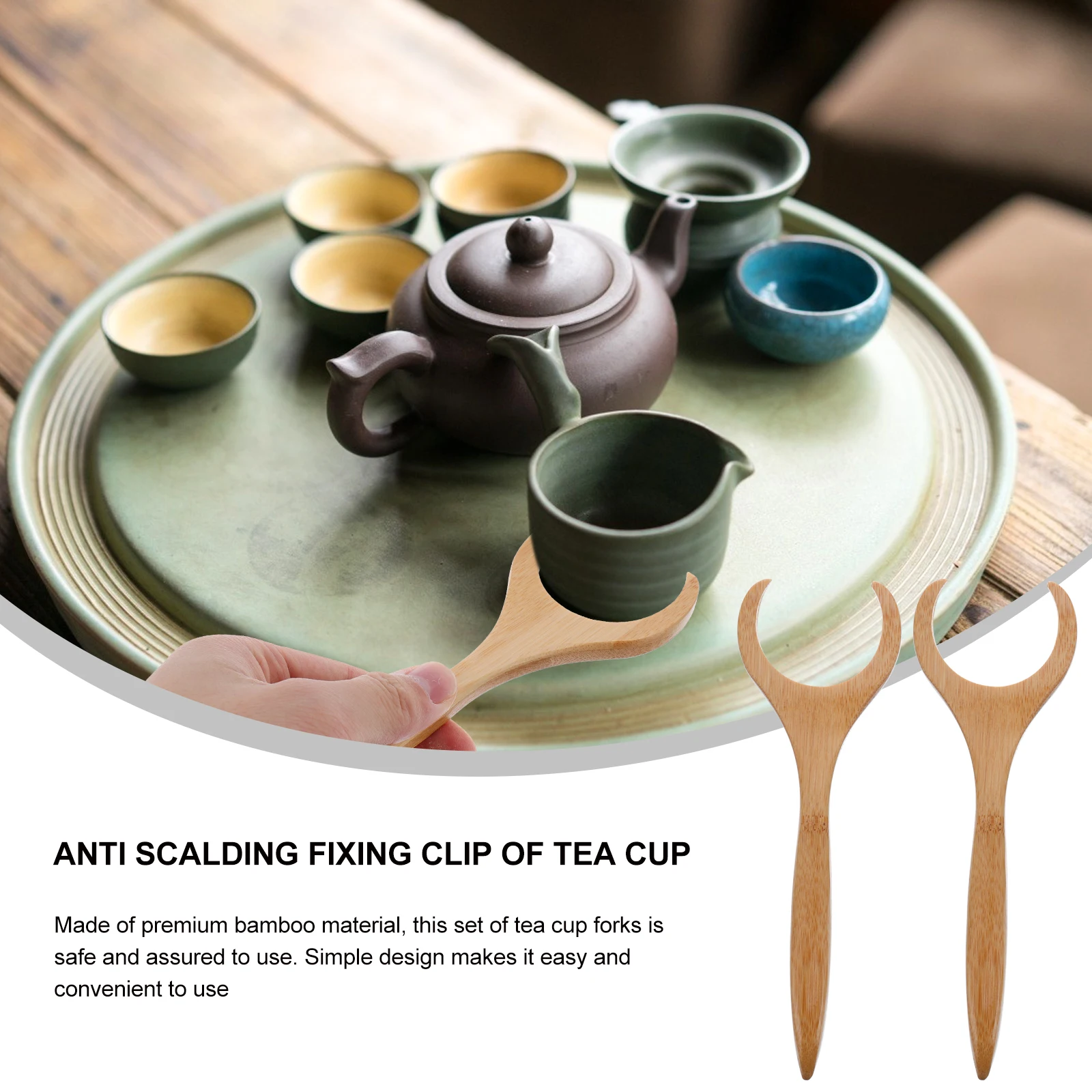 

2 pcs Bamboo Cup Fork Lightweight Heat Resistant Clip For Ceremony Tea Cup Holder Practical Teahouse Accessory Bamboo