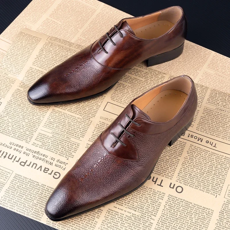 Chaussures en cuir Oxford de luxe pour hommes, chaussures provoqué de haute qualité, style classique, café, noir, à lacets, Parker pointu,