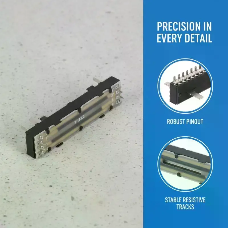 73mm Straight Slide Potentiometer B10KX2 15mm Shaft Dual Channel High Precision For Audio Mixer Amplifier DIY Audio Equipment
