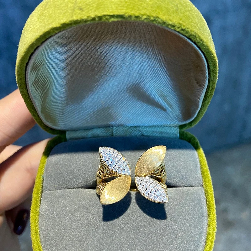 Aazuo Vintage Jewelry 18K Solid Yellow Gold Real Diamonds 0.50ct Flower Ring Gift For Woman Deluxe Banquet Fashion Jewelry Au750