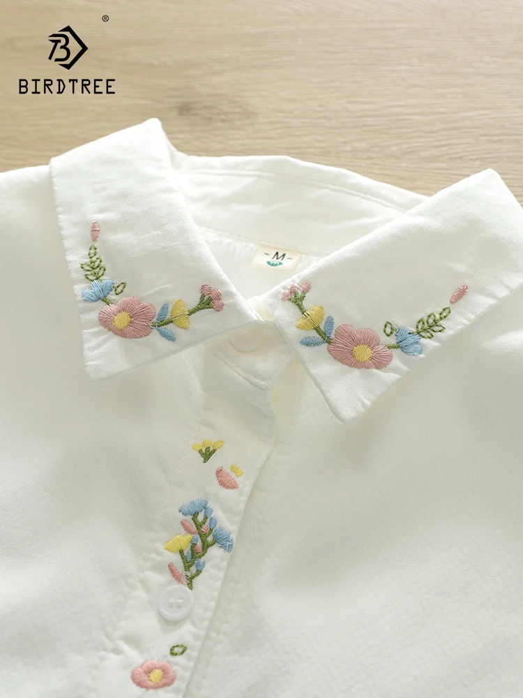 New Autumn Cotton Embroidery Shirts Women Lapel Collar Fleece Tops Girl Long Sleeve Loose Gentle Blouses Casual Spring T30489QC