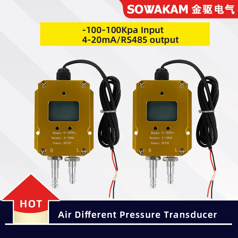 

Digital 4-20mA Wind Pressure Sensor Corridor Low Pressure 100Kpa Differential Pressure Transmitter for Air Compressor